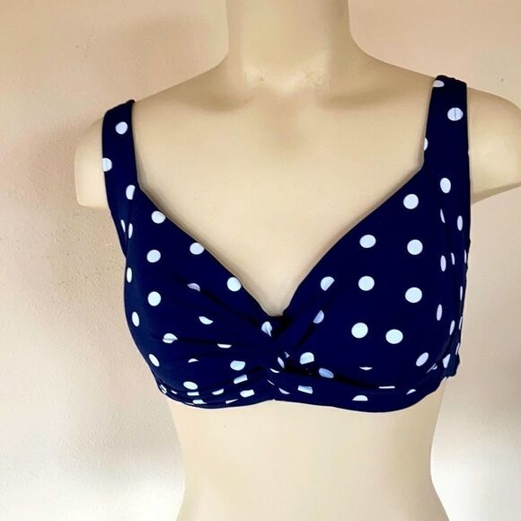 Land’s End Plus Standard twist polkadot bikini top underwire Navy white Various - Picture 5 of 12